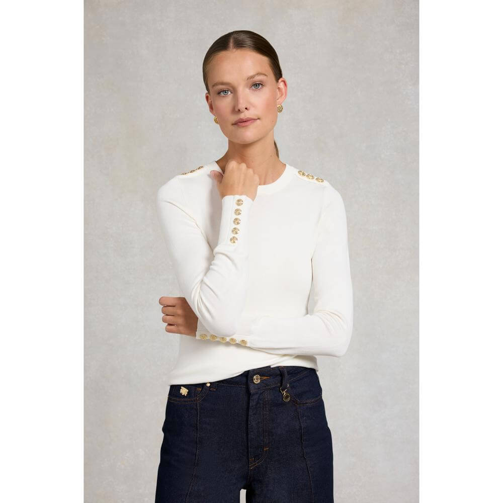 Holland Cooper Crew Neck Buttoned Knit Sweater